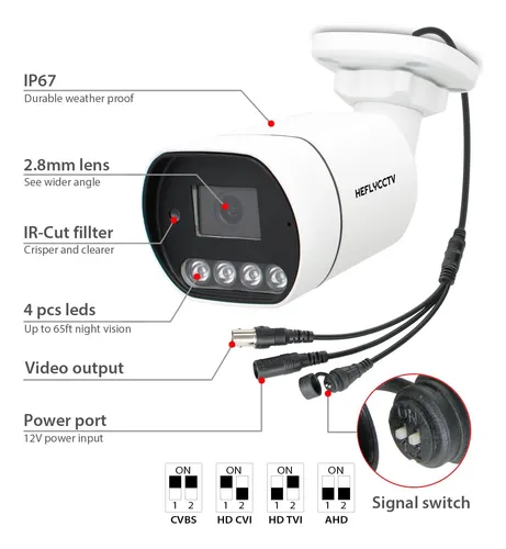 Heflycctv Cámara Analógica Tipo Bala De Seguridad De 5 Mp 4