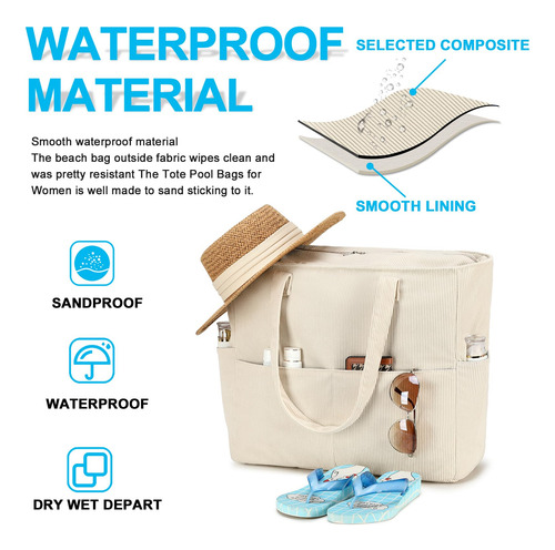 Bolsa De Playa Multiusos Comoda Con Diseño Beige Corduroy