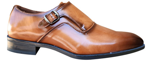 Zapato Formal De Vestir Hombre Con Hebilla Charol Camel 7421