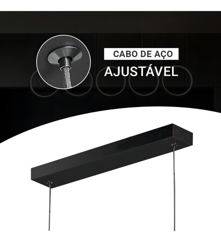 Lustre Moderno Led Luminária C/ Dimmer 100cm Preto Círculos 110V/220V