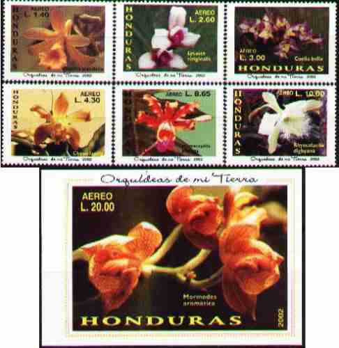 Honduras 2002 - Orquideas - 6 Estampillas + 1 Hojita Bloque