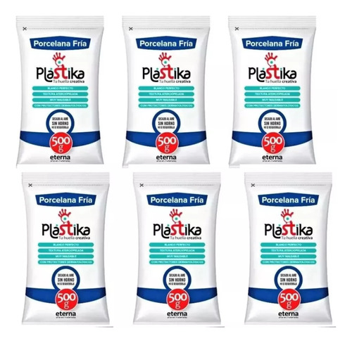 Pack X6 Porcelana Fria Blanca Plastika 500g Secado Sin Horno