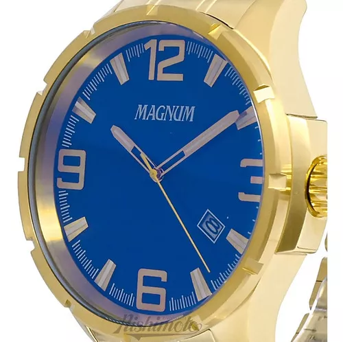 Relógio Magnum Masculino Ma34781l Dourado Azul Aço