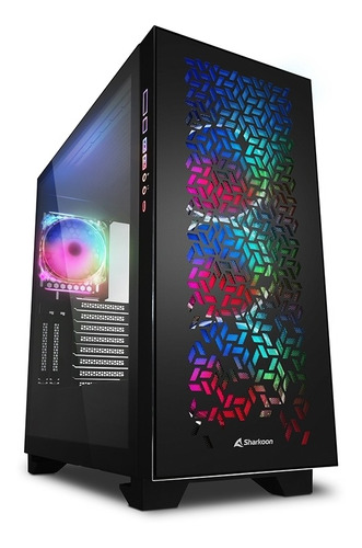 Gabinete Gamer Sharkoon Elite Shark Ca300h Rgb 4 Fanes 120mm Color Negro