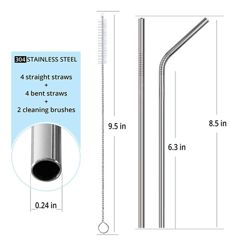2 Pajitas Para Beber, Pajitas Reutilizables Ecológicas De 8.