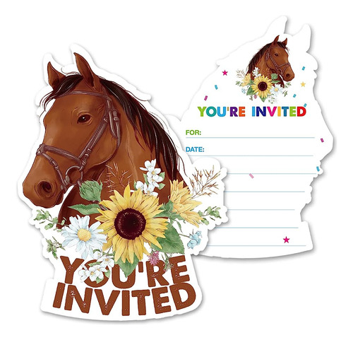 Invitaciones Florales A La Fiesta Del Caballo Pony Con Sobre