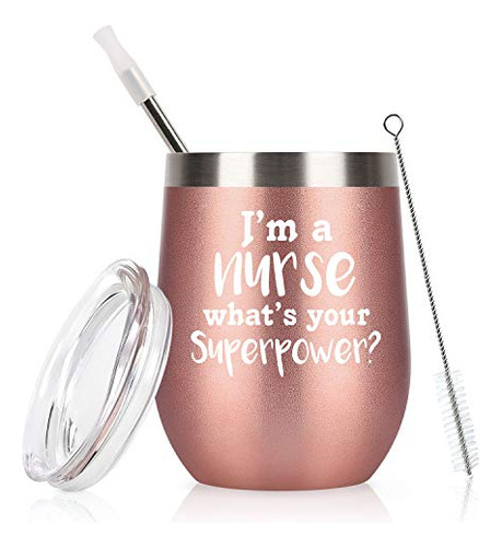 I'm A Nurse - Vaso De Vino Con Tapa Y Popote Para Enfermera,