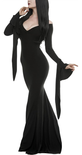 Oumbivil Morticia Addams Vestido Disfraz Mujer Gótico Bruja 