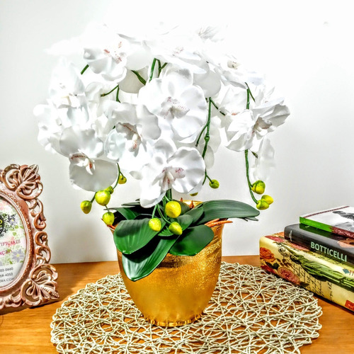 Orquideas Artificiais Cascata - Vaso Dourado Decoração Casa | Parcelamento  sem juros