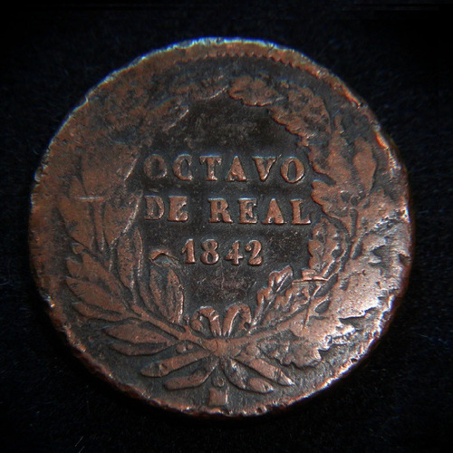 Moneda 1/8 Real 1842 Octavo México Cobre Federal Republica