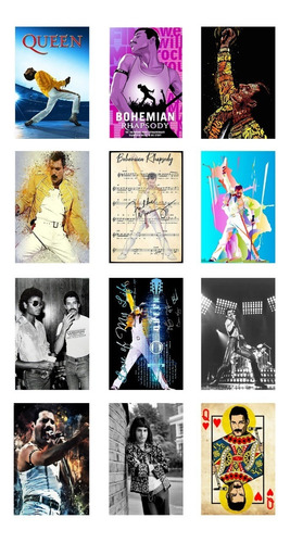 Pack 12 Carteles Metalicos Fredy Mercury Queen 20x30 Cms