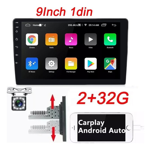 Estéreo Para Auto 1din Wifi Android 9 Pulgadas Carplay 2+32g