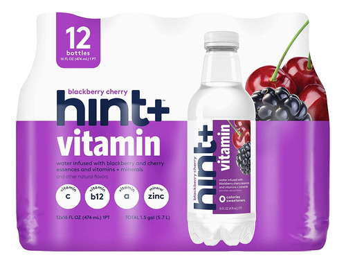 Hint + Vitamina Cereza De Mora, 16 Onzas Liquidas (paquete D
