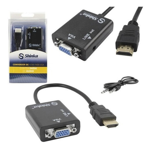 Cabo Adaptador Conversor Hdmi Para Vga Com Saída P2 Áudio