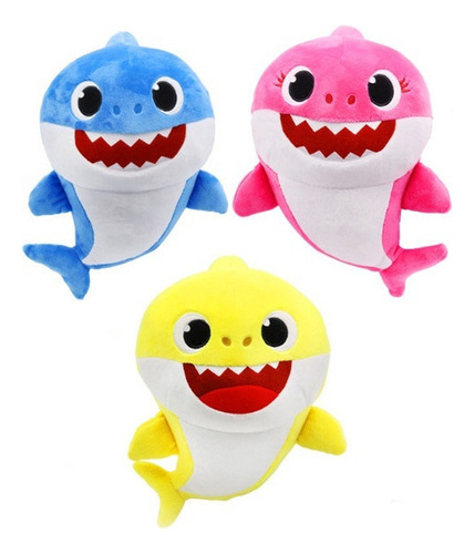 3 Peluche Baby Shark 35cm Con Sonido Brillará