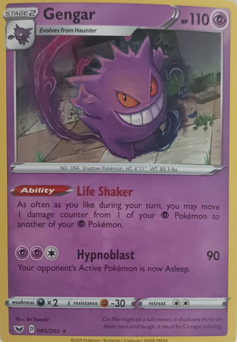 Pokémon Tcg Gengar 085/202 Holo