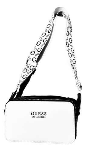 Bolsa Guess Factory Original Blanco Negro Strap Grueso Dama