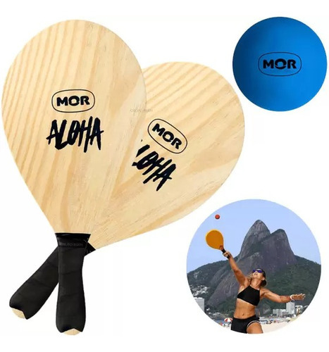 Juego Tenis Playa Pelota Paleta Madera Mor Aloha