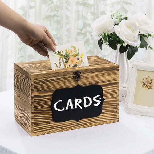 Caja Tarjeta Boda Regalo Rustica Madera Marron Quemada