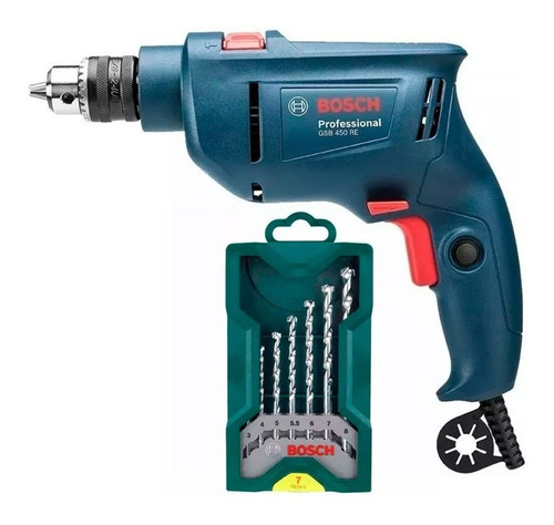 Furadeira De Impacto 450w Bosch Gsb 450 Re + Brocas 7 Pçs