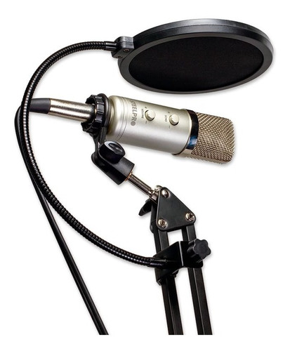 Imagen 1 de 5 de Microfono Cardioide Condensador Con Eco Y Volumen Steelpro 
