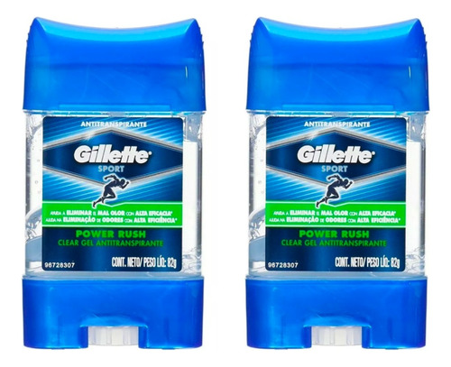 2 Pack Gillette Desodorante En Gel Power Rush 82g Original