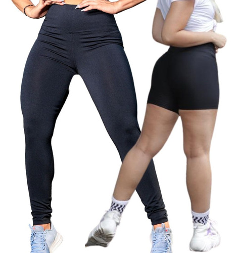 Kit Calça E Shorts Legging Fitness Feminino Cintura Alta 