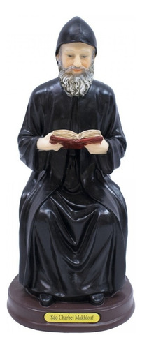 São Charbel Imagem Religiosa Católica De Resina 22,5 Cm Cor Preto