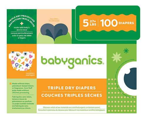 Babyganics Talla 5, 100 Unidades, Absorbentes, Transpirables