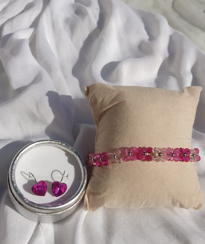  Conjuntos Aros Swarovski Elements+ Pulsera Doble Flor 