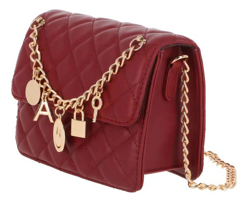 Crossbody Tinto Con Cadenas 863-20 Acabado de los herrajes Oro Color Bordó Correa de hombro Dorado Diseño de la tela Lisa
