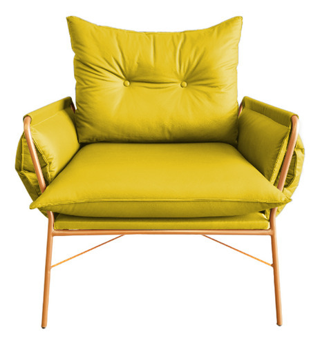 Poltrona cadeira Estopar Base Industrial Metal Cadeira Dakota de 1 lugar cor corano amarelo de espuma d 23 tecido suede e cor dos pés bronze