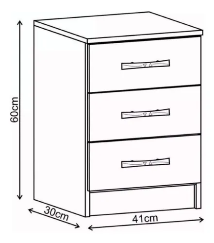 Mesa De Luz 3 Cajones Dormitorio Tabaco Cp038 Color Blanco