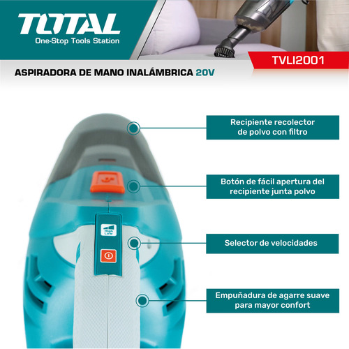 Aspiradora De Mano Inalámbrica 20v 0.7 Lts Total Tvli2001