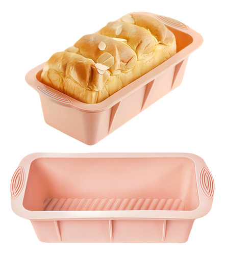 2 Moldes Silicona Rectangular Antiadherente Para Pan Paste Color Rosa