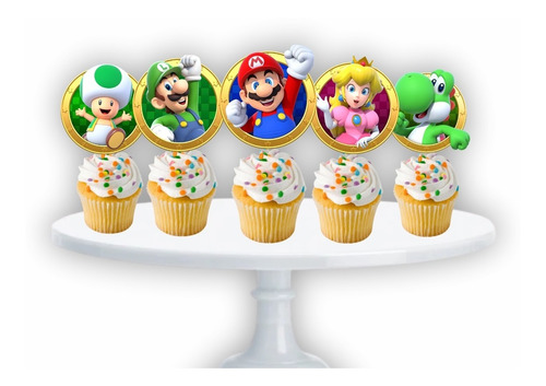 Cupcake Mario Bros Toppers Adorno Para Muffins X10