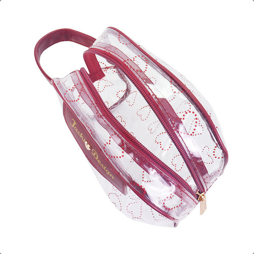 Necessaire Feminina Com Alça Jacki Design Love Transparente Cor Vinho Desenho Do Tecido Lisa