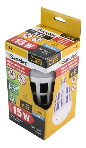 Lámpara Led Sanelec Mata Insectos 15w Luz Fría Base E27