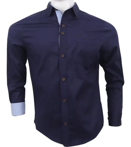 Camisa Hombre Manga Larga Azul Oscuro