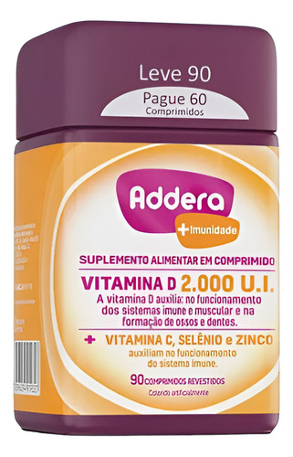 Addera + Imunidade 2.000ui 90 Comprimidos Revestido. Sem Sabor