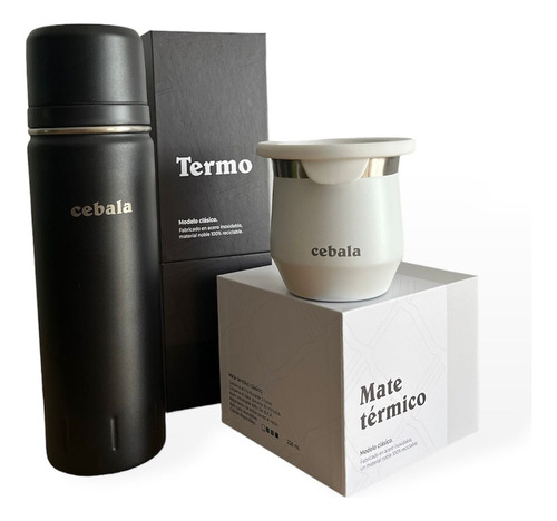 Set Termo 1lt [5 Años De Garantía] + Mate Acero Premium