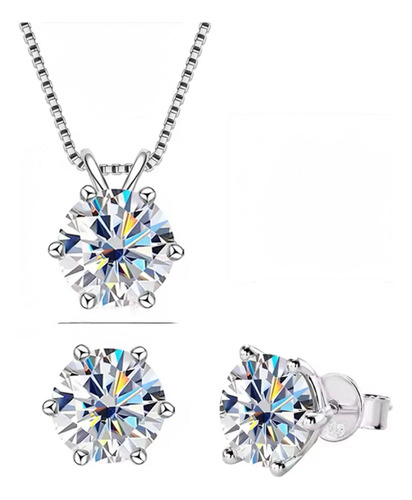 Conjunto Joyas De Plata 925 Aros Collar Moissanita Vvs1 2ct