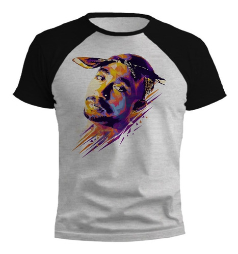 Remera Tupac Colores Vibrantes Diseño Gris Ranglan