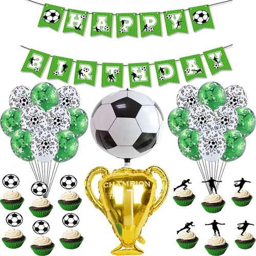 Set Globos Champions Copa Con Banderín Para Cumpleaños