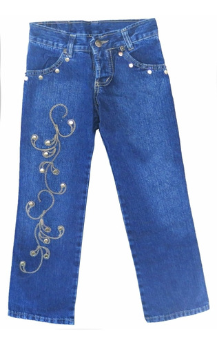 Pantalon De Jean Bordado Con Tachas