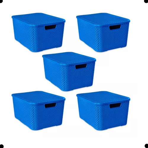 Kit 5 Caixas/cesto Organizador Rattan Preto - 7l Cor Azul