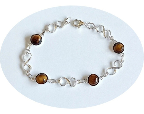 Pulsera Con Piedras Ojo De Tigre De Plata 925 Importada! 