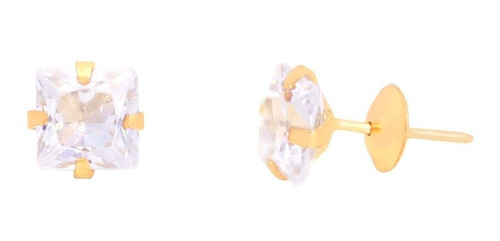 Imagem 1 de 2 de Brincos Carre Zirconia 5mm Em Ouro 10k
