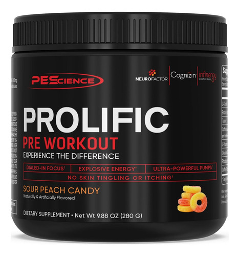 Pescience Prolific Pre Workout Pre Entreno 20 Servs Sabor Sour Peach Candy