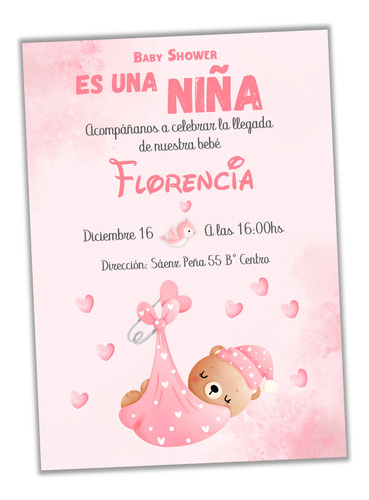 Invitación Baby Shower Osito Niña Editable Imprimible Mod03